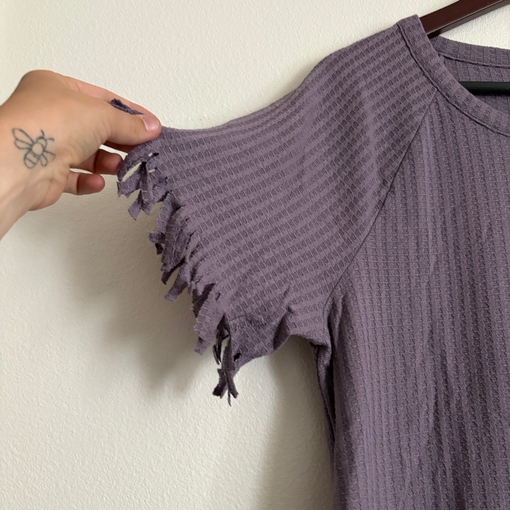 CHASER Wisteria Short Sleeve Waffle Knit Textured T Shjrt Purple Women’s Medium - Picture 5 of 9